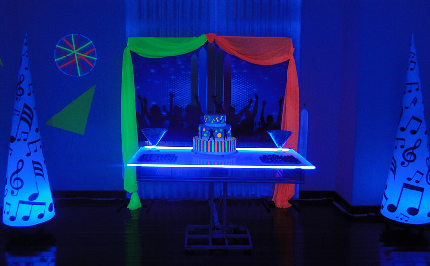 Mesa balada Neon Mesa para o bolo com efeito Neon